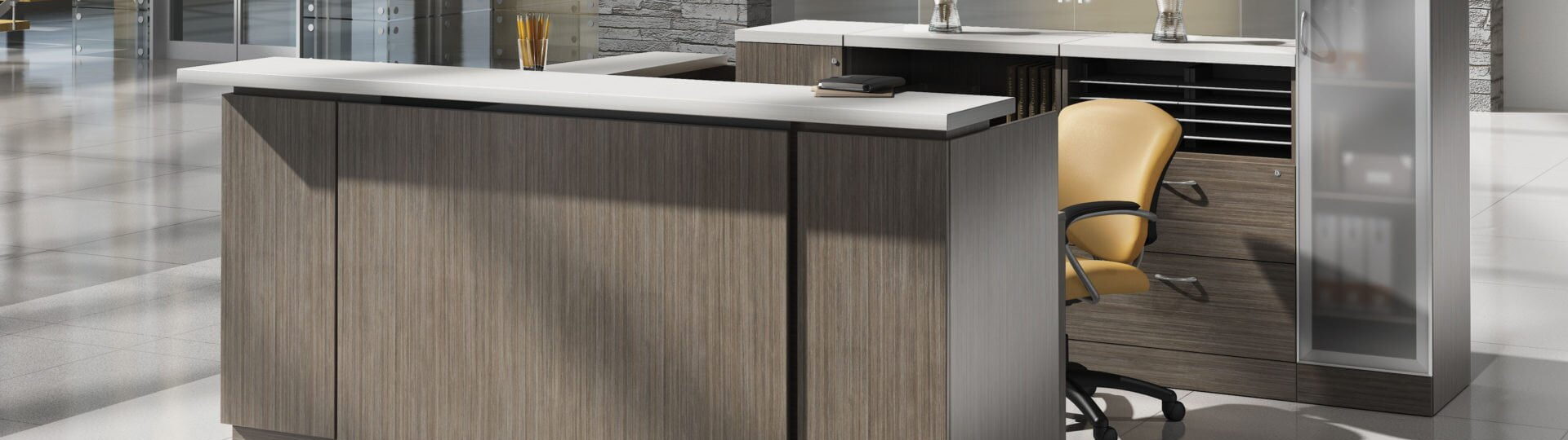A Modern Reception Desk in an office setting