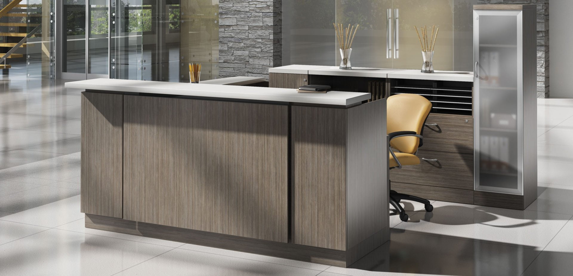 A Modern Reception Desk in an office setting