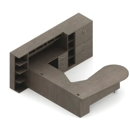 Island U-Shaped (Left) Zira Laminate Typical With Credenza, Storage And Shelving