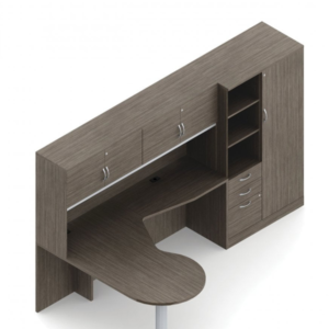 Island L-shaped (Left) Zira Laminate Typical With Personal Tower And Overhead Hutch With Doors