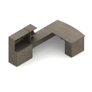 L-shaped Zira Laminate Typical With Credenza, Hutch And Storage Shelves