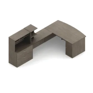 L-shaped Zira Laminate Typical With Credenza, Hutch And Storage Shelves