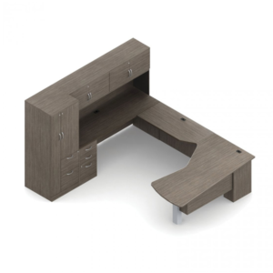 U-shaped Zira Laminate Typical With Credenza, Personal Tower And Overhead Storage With Doors