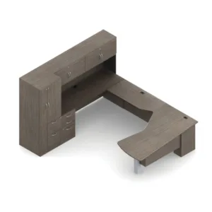 U-shaped Zira Laminate Typical With Credenza, Personal Tower And Overhead Storage With Doors