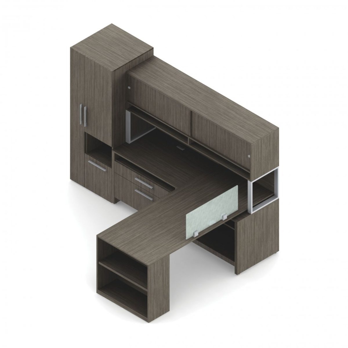 L Shaped Princeton Typical With Overhead Storage Bookshelf And Credenza