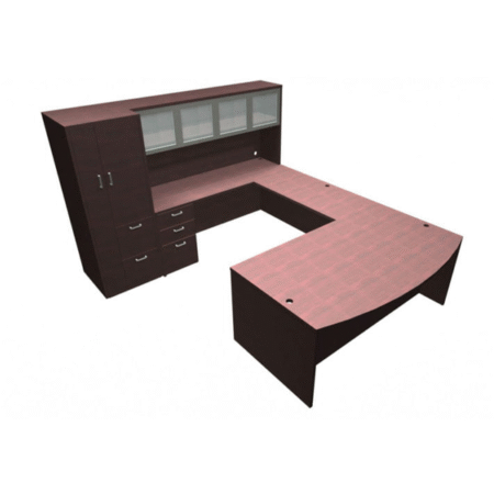 Amber Typical With Executive Desk, Credenza, Hutch and Wardrobe Storage