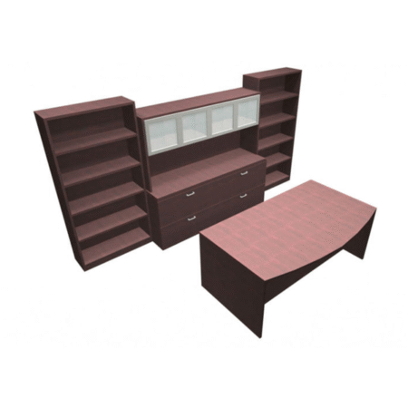 Amber Typical With Executive Desk, Hutch, Bookcases And Lateral File Credenza