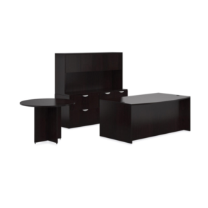 Offices To Go Laminate Typical Executive Desk, Hutch And Round Table