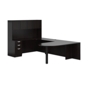 U-shaped Offices To Go Laminate Typical With T-Base Desk, Credenza And Closed Overhead Hutch