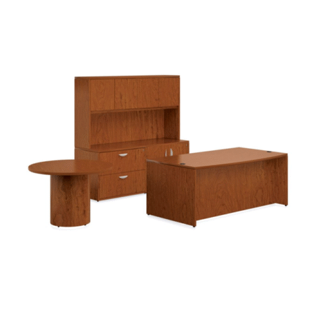 Ventnor Offices To Go Veneer Typical Executive Desk, Hutch And Round Table