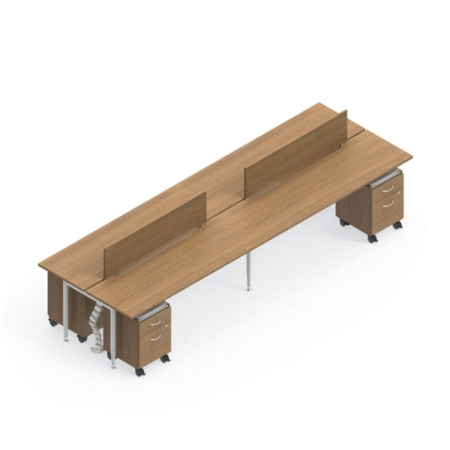Global Sidebar 4-Person Modern Benching with Pedestal Storage, Partial Width Privacy Dividers, Mobile File Drawer Storage