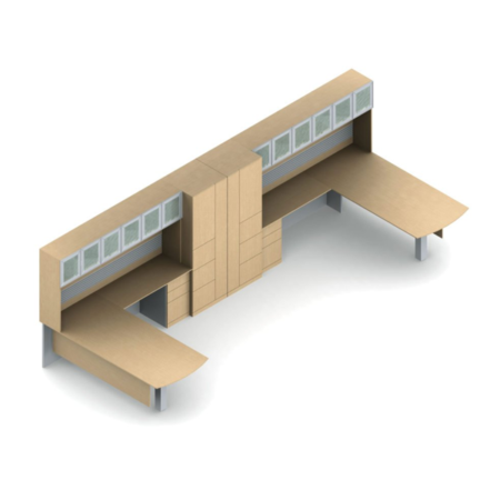 Two-Person Dufferin Veneer and Laminate Typical With Desk, Personal Tower And Closed Glass Door Overhead Hutch