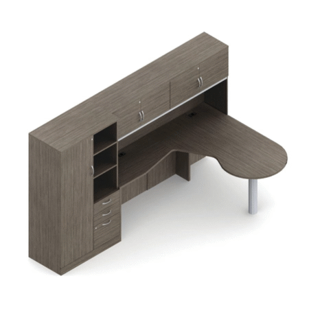 Island L-shaped (Right) Zira Laminate Typical With Personal Tower And Overhead Hutch With Doors