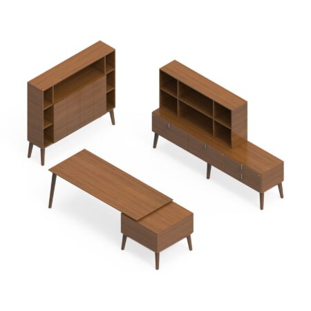 Modern Corby Executive Typical With Peninsula Table, Credenza And Freestanding Bookcase