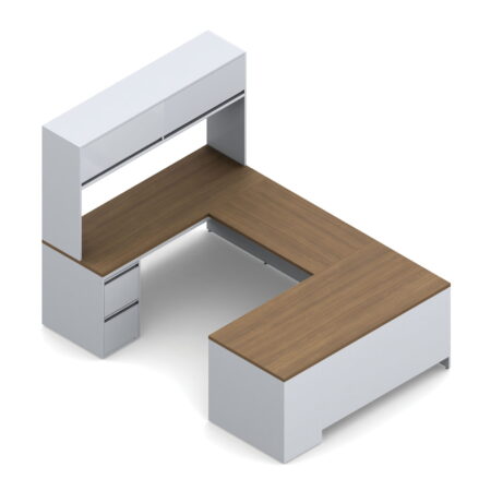 U-shaped StreamLINE Heavy Duty Metal Executive Desk With Credenza And Double Door Hutch