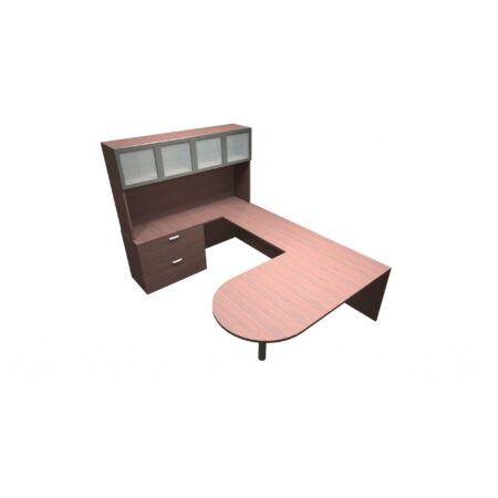 Jade Typical With U-shaped Bullet Shape Executive Desk, Credenza, Lateral Files And Storage Hutch