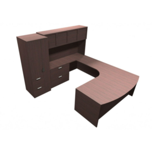 Jade Typical With U-shaped (Left) Bowfront Corner Executive Desk, Credenza, Wardrobe/File Combo And Storage Hutch