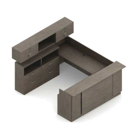 Zira Reception Desk With Straight Top, Lateral File Cabinets and Overhead Storage