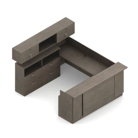 Zira Reception Desk With Straight Top, Lateral File Cabinets and Overhead Storage