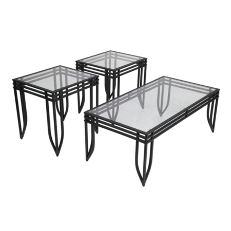 3 Piece Metal and Glass Reception Area Occasional Table Set