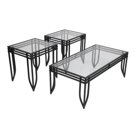 3 Piece Metal and Glass Reception Area Occasional Table Set