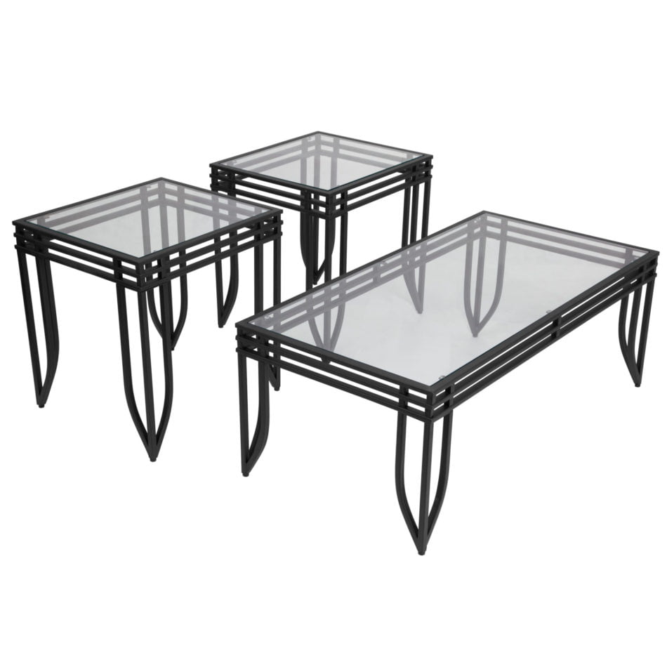 3 Piece Metal and Glass Reception Area Occasional Table Set