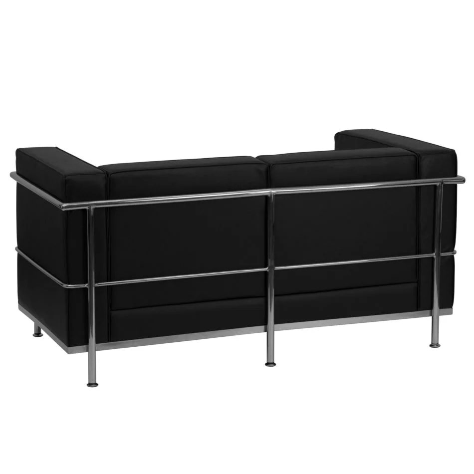 Modern Chrome and Black Leather reception loveseat