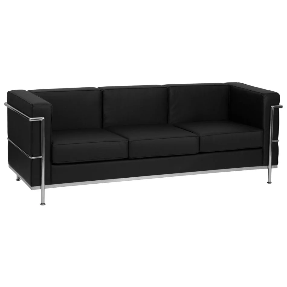 Modern Chrome and Black Leather reception sofa