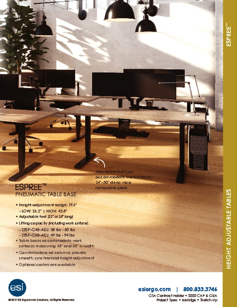 Espree Pneumatic HeightAdjustable Table Base
