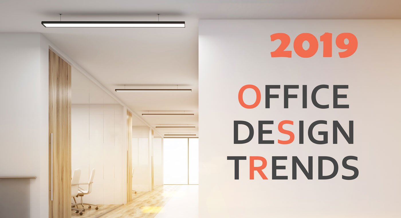 a modern bright office with office design trends title