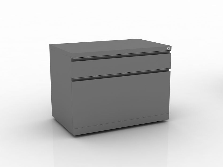 Quarter view of an ICON rolling drawer storage in platinum.