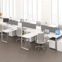 ICON Benching 8-Person Workstation with Eight 42" x 24" Returns (Double Run)
