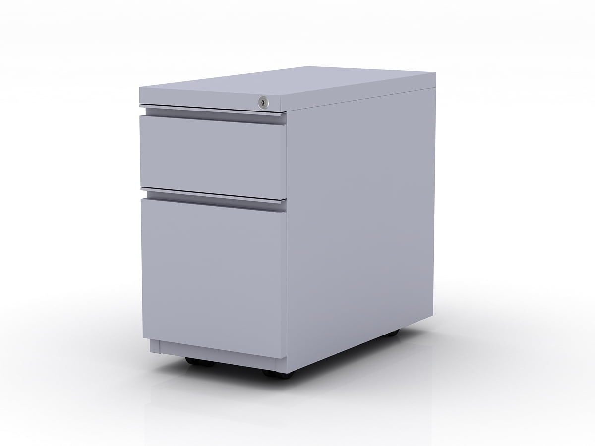 Quarter view of an ICON Slim Pedestal Drawer Storage in Platinum.