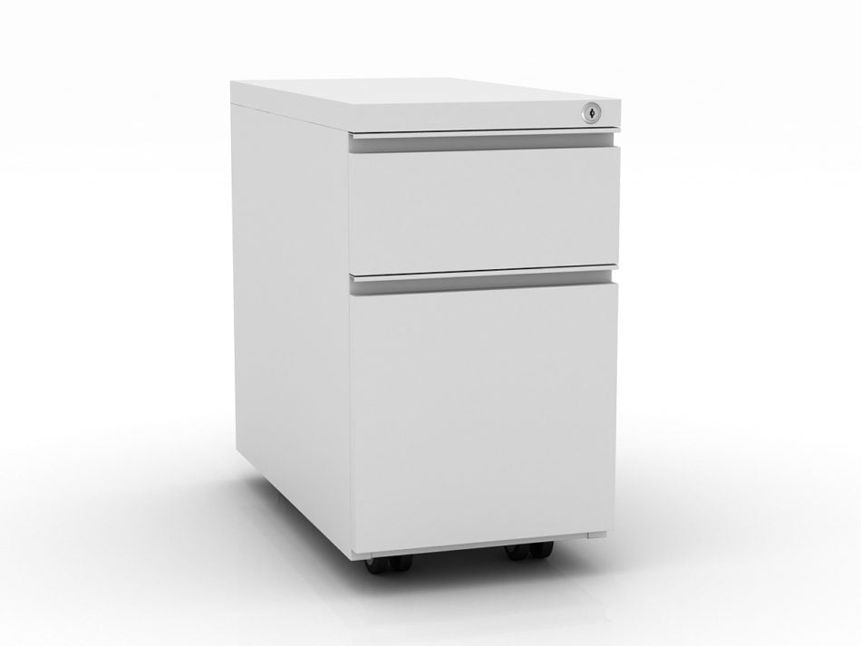 Quarter view of an ICON Slim Pedestal Drawer Storage in White.