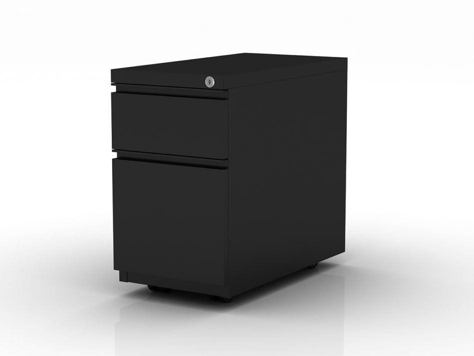 Quarter view of an ICON Slim Pedestal Drawer Storage in Black.
