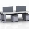 ICON 4-Pack Double Run Benching, with white background. Each workstation has pedestal drawers, to the user's right. This is our 48x30 inch bench, model IC005.