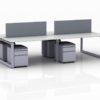 ICON 4-Pack Double Run Benching, with white background. Each workstation has pedestal drawers, to the user's right. This is our 60x30 inch bench, model IC013.