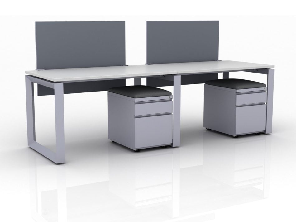ICON 2-Pack Single Run Benching, with white background. Each workstation has pedestal drawers, to the user's right. This is our 48x30 inch bench, model IC026.