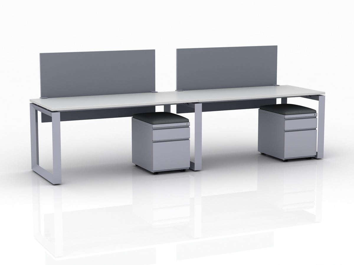 ICON 2-Pack Single Run Benching, with white background. Both workstations have pedestal drawers, to the user's right. This is our 60x30 inch bench, model IC029.