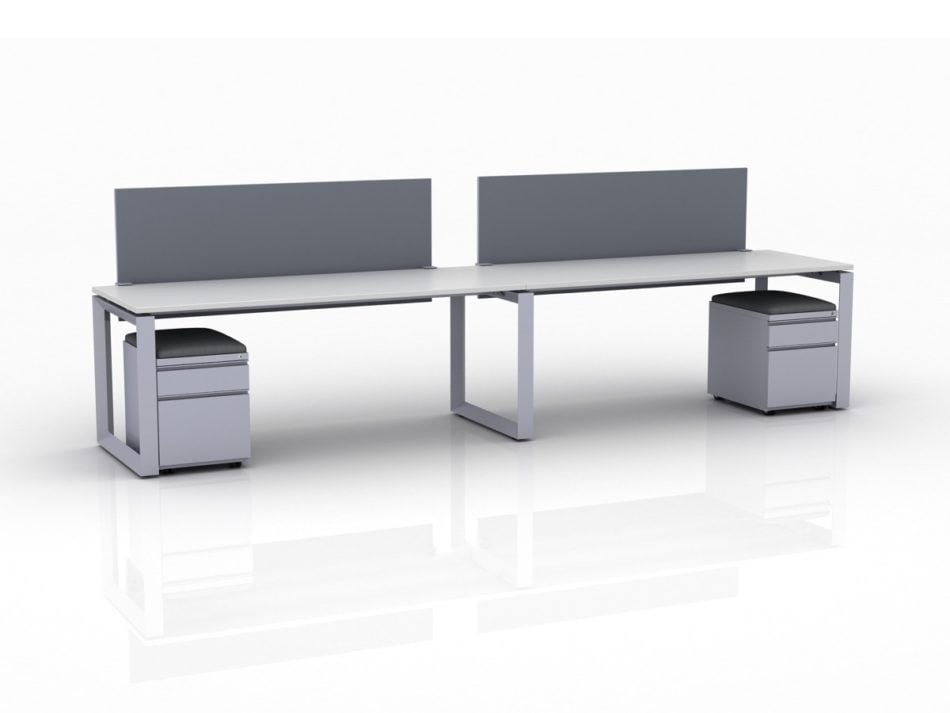 ICON 2-Pack Single Run Benching, with white background. Each workstation has pedestal drawers, to the user's right. This is our 72x30 inch bench, model ICO33.