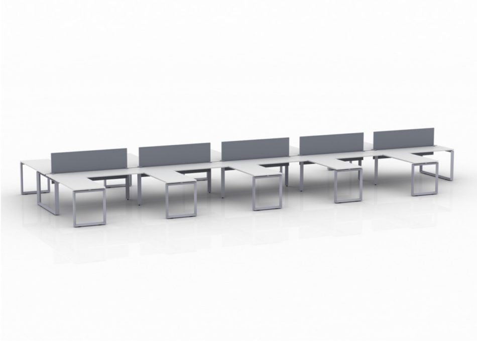 ICON 10-Pack Double Run Benching, five 42x24 inch returns jutting out on each side. This is our 72x30 inch bench, model IC092.