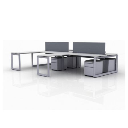 ICON Benching 4-Person Workstation with Four 42" x 24" Returns (Double Run)