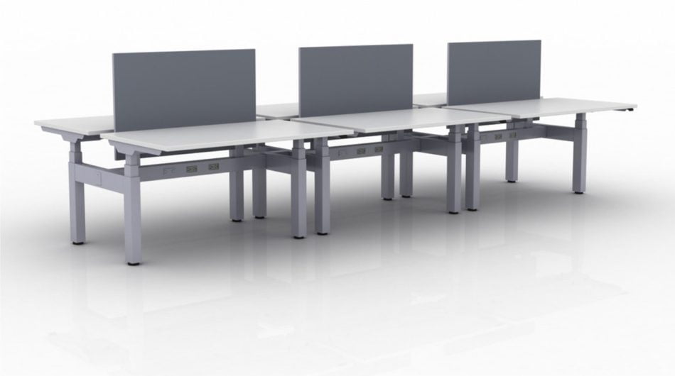 KINEX 6-Pack Double Run Benching, created with height adjustment in 2 stages. Model KN003 is 48x30 inches, and placed on a white background.