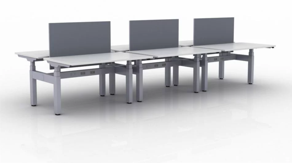 KINEX 6-Pack Double Run Benching, created with height adjustment in 2 stages. Model KN003 is 48x30 inches, and placed on a white background.