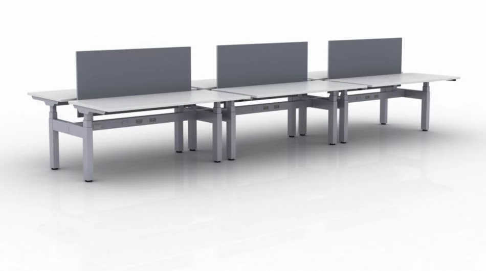 KINEX 6-Pack Double Run Benching, created with height adjustment in 2 stages. Model KN007 is 60x30 inches, and placed on a white background.