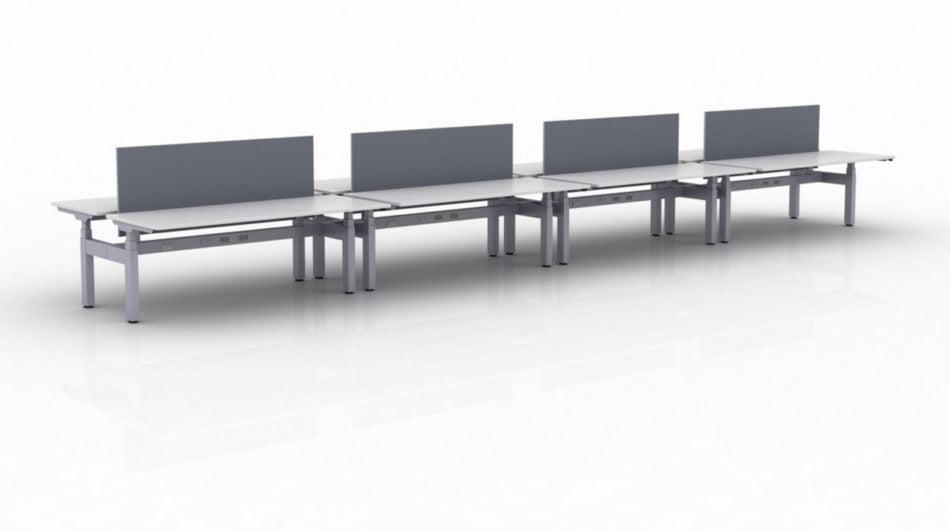KINEX 8-Pack Double Run Benching, created with height adjustment in 2 stages. Model KN012 is 72x30 inches, and placed on a white background.