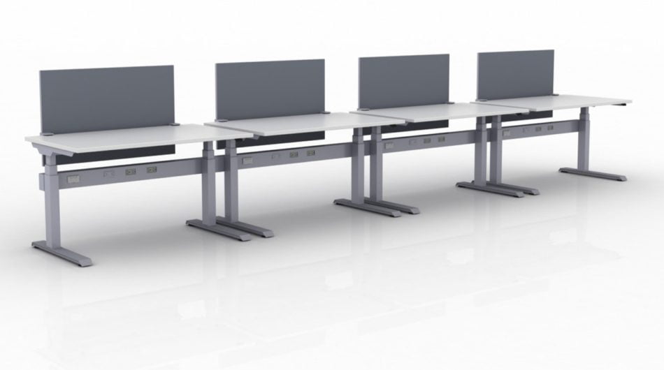 KINEX 4-Pack Single Run Benching, created with height adjustment in 2 stages. Model KN016 is 48x30 inches, and placed on a white background.