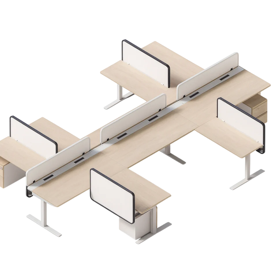 Evolve Power Beam L-Shaped Workstations with Side and Front Privacy, Credenza and Storage with Sliding Glass Doors, L-Shape - EPB529