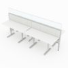 4-Person work area, which include a solid glass topped panel for some privacy between workstations. It is placed/rendered on a white background. Model is EPB509.