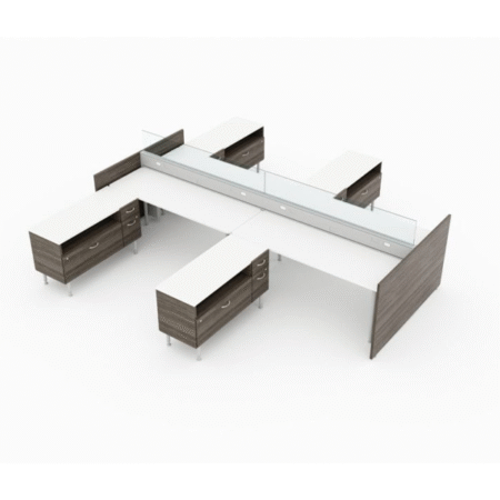 Evolve Power Beam L-Shaped Workstations with Metal and Laminate Privacy Panels with Glass Top - EPB527